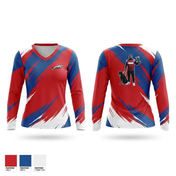 Womens Long Sleeve Vneck Shirt, Greyhounds, , Teamtime, Team time, sublimation, custom sports apparel, team uniforms, spirit wear, spiritwear, sports uniforms, custom shirts, team store, custom team store, fundraiser sports, apparel fundraiser