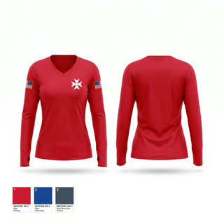 Womens Long Sleeve Vneck Shirt, New Berlin-Island Grove Fire Department, Fire Department, Teamtime, Team time, sublimation, custom sports apparel, team uniforms, spirit wear, spiritwear, sports uniforms, custom shirts, team store, custom team store, fundraiser sports, apparel fundraiser
