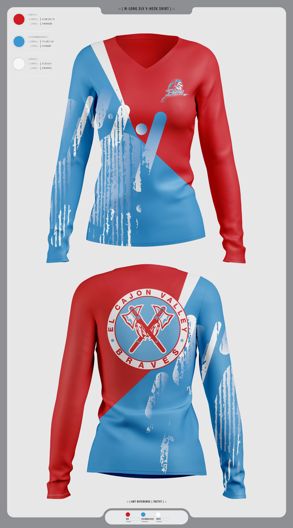 Womens Long Sleeve Vneck Shirt, El Cajon Valley High School Cheer, Cheer, Teamtime, Team time, sublimation, custom sports apparel, team uniforms, spirit wear, spiritwear, sports uniforms, custom shirts, team store, custom team store, fundraiser sports, apparel fundraiser