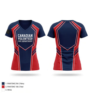 Womens Short Sleeve Vneck Shirt, Canadian Volunteer Fire Department, Fire Department, Teamtime, Team time, sublimation, custom sports apparel, team uniforms, spirit wear, spiritwear, sports uniforms, custom shirts, team store, custom team store, fundraiser sports, apparel fundraiser