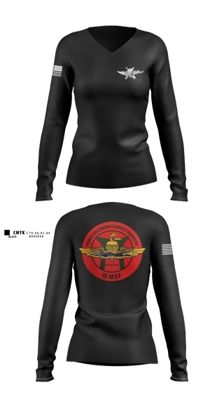 Womens Long Sleeve Vneck Shirt, 3rd Reconnaissance Battalion, Force Co, Marines, Teamtime, Team time, sublimation, custom sports apparel, team uniforms, spirit wear, spiritwear, sports uniforms, custom shirts, team store, custom team store, fundraiser sports, apparel fundraiser