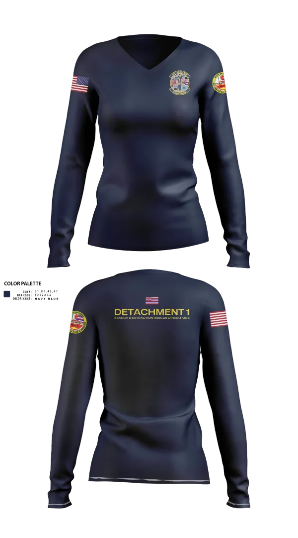 Womens Long Sleeve Vneck Shirt, Detachment 1 SERO, National Guard, Teamtime, Team time, sublimation, custom sports apparel, team uniforms, spirit wear, spiritwear, sports uniforms, custom shirts, team store, custom team store, fundraiser sports, apparel fundraiser