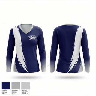 Womens Long Sleeve Vneck Shirt, Rim Scots, Cheer, Teamtime, Team time, sublimation, custom sports apparel, team uniforms, spirit wear, spiritwear, sports uniforms, custom shirts, team store, custom team store, fundraiser sports, apparel fundraiser