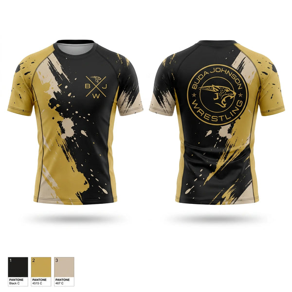 Short Sleeve Rash Guard Shirt, Buda Johnson Jaguars Wrestling, Wrestling, Teamtime, Team time, sublimation, custom sports apparel, team uniforms, spirit wear, spiritwear, sports uniforms, custom shirts, team store, custom team store, fundraiser sports, apparel fundraiser