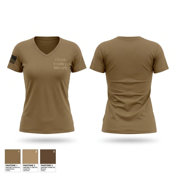 Womens Short Sleeve Vneck Shirt, 1/109th Infantry Mortars, National Guard, Teamtime, Team time, sublimation, custom sports apparel, team uniforms, spirit wear, spiritwear, sports uniforms, custom shirts, team store, custom team store, fundraiser sports, apparel fundraiser