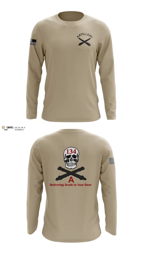 Long Sleeve Performance Shirt, A Battery 1-134th Field Artillery, Army, Teamtime, Team time, sublimation, custom sports apparel, team uniforms, spirit wear, spiritwear, sports uniforms, custom shirts, team store, custom team store, fundraiser sports, apparel fundraiser