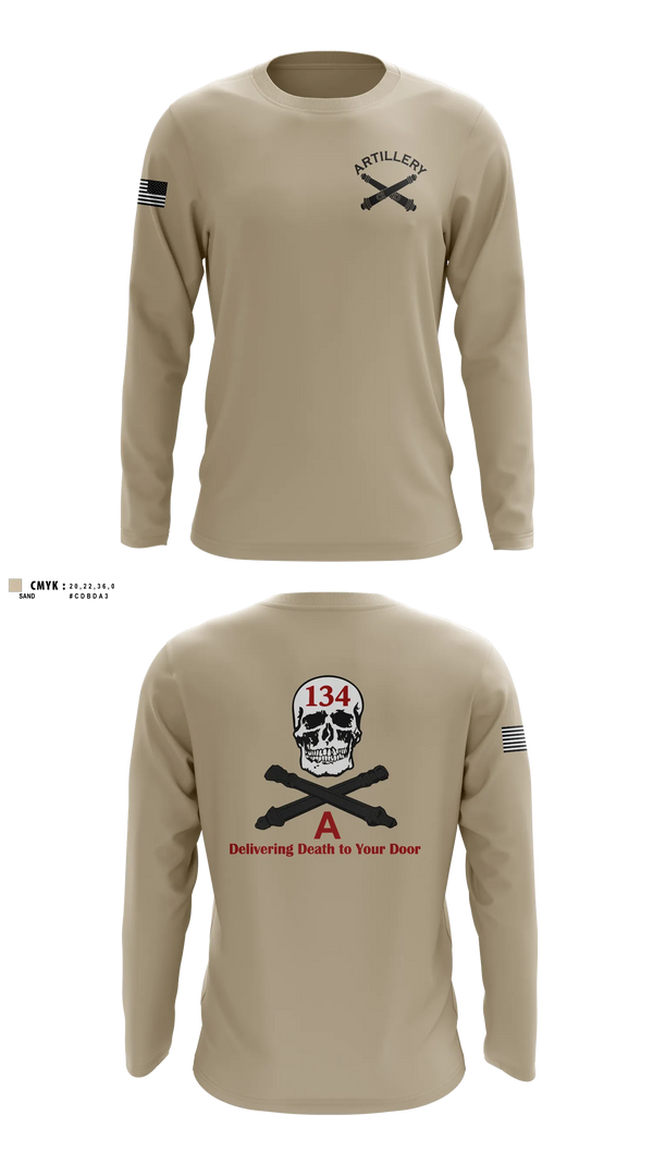 Long Sleeve Performance Shirt, A Battery 1-134th Field Artillery, Army, Teamtime, Team time, sublimation, custom sports apparel, team uniforms, spirit wear, spiritwear, sports uniforms, custom shirts, team store, custom team store, fundraiser sports, apparel fundraiser