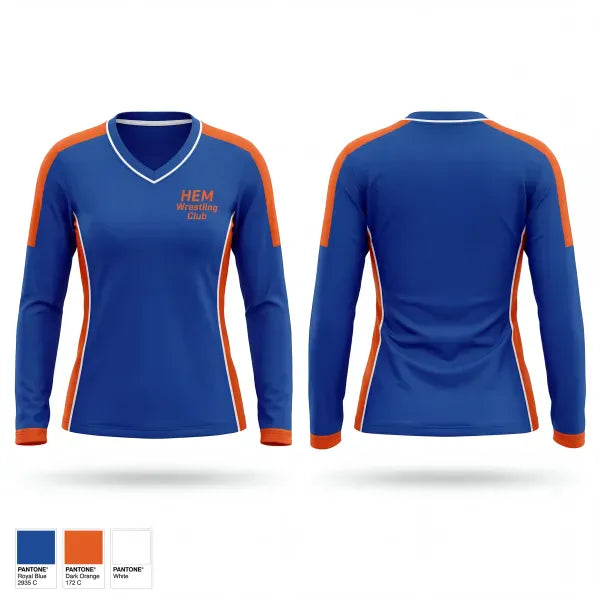 Womens Long Sleeve Vneck Shirt, HEM Wrestling Club, Wrestling, Teamtime, Team time, sublimation, custom sports apparel, team uniforms, spirit wear, spiritwear, sports uniforms, custom shirts, team store, custom team store, fundraiser sports, apparel fundraiser