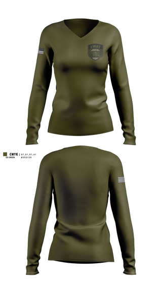 Womens Long Sleeve Vneck Shirt, Rochester-Olmsted County SWAT, Police, Teamtime, Team time, sublimation, custom sports apparel, team uniforms, spirit wear, spiritwear, sports uniforms, custom shirts, team store, custom team store, fundraiser sports, apparel fundraiser