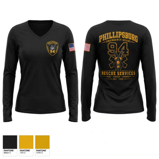 Womens Long Sleeve Vneck Shirt, Phillipsburg Emergency Squad - Rescue Services Division, EMS/EMT, Teamtime, Team time, sublimation, custom sports apparel, team uniforms, spirit wear, spiritwear, sports uniforms, custom shirts, team store, custom team store, fundraiser sports, apparel fundraiser