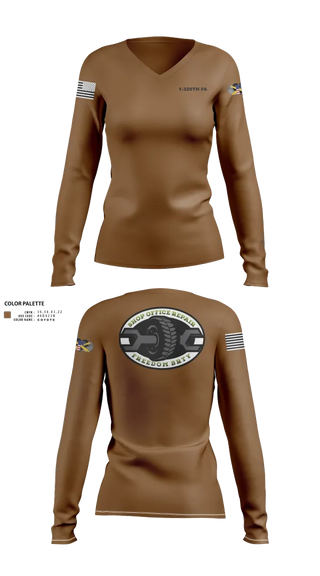 Womens Long Sleeve Vneck Shirt, 1-320TH FA, Army, Teamtime, Team time, sublimation, custom sports apparel, team uniforms, spirit wear, spiritwear, sports uniforms, custom shirts, team store, custom team store, fundraiser sports, apparel fundraiser