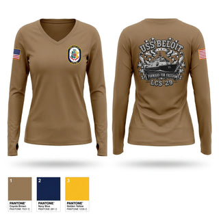 Womens Long Sleeve Vneck Shirt, USS Beloit, Navy, Teamtime, Team time, sublimation, custom sports apparel, team uniforms, spirit wear, spiritwear, sports uniforms, custom shirts, team store, custom team store, fundraiser sports, apparel fundraiser