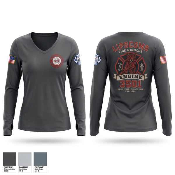 Womens Long Sleeve Vneck Shirt, Lipscomb fire and rescue squad/Department, Fire Department, Teamtime, Team time, sublimation, custom sports apparel, team uniforms, spirit wear, spiritwear, sports uniforms, custom shirts, team store, custom team store, fundraiser sports, apparel fundraiser