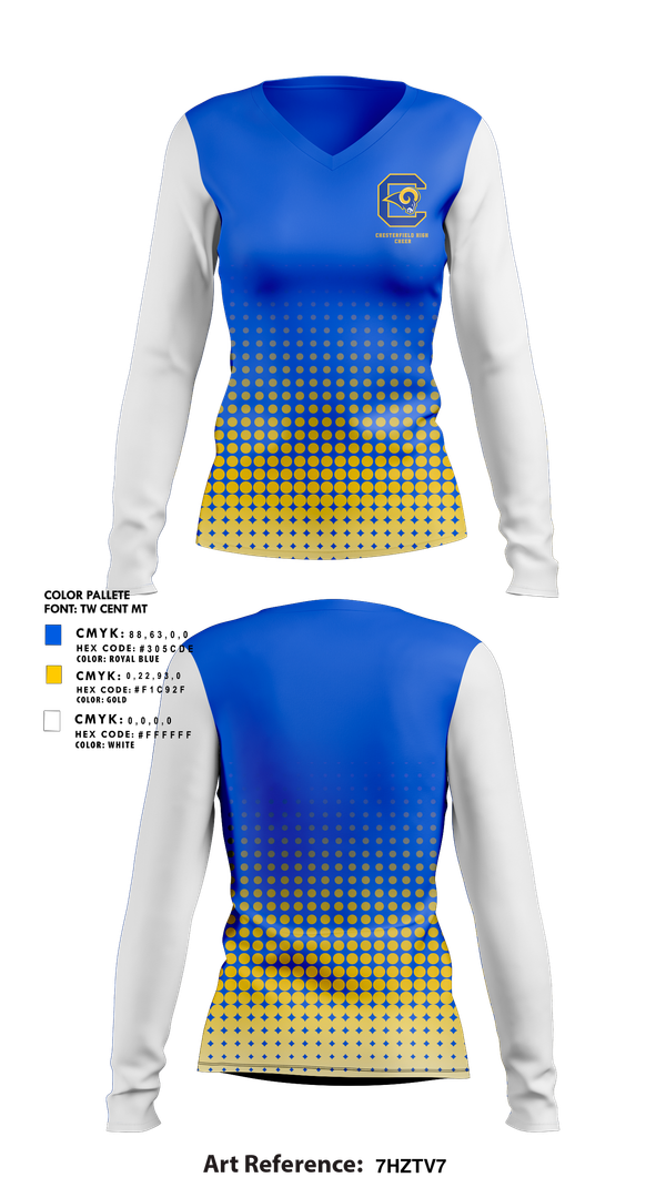 Womens Long Sleeve Vneck Shirt, Chesterfield High Cheer, Cheer, Teamtime, Team time, sublimation, custom sports apparel, team uniforms, spirit wear, spiritwear, sports uniforms, custom shirts, team store, custom team store, fundraiser sports, apparel fundraiser