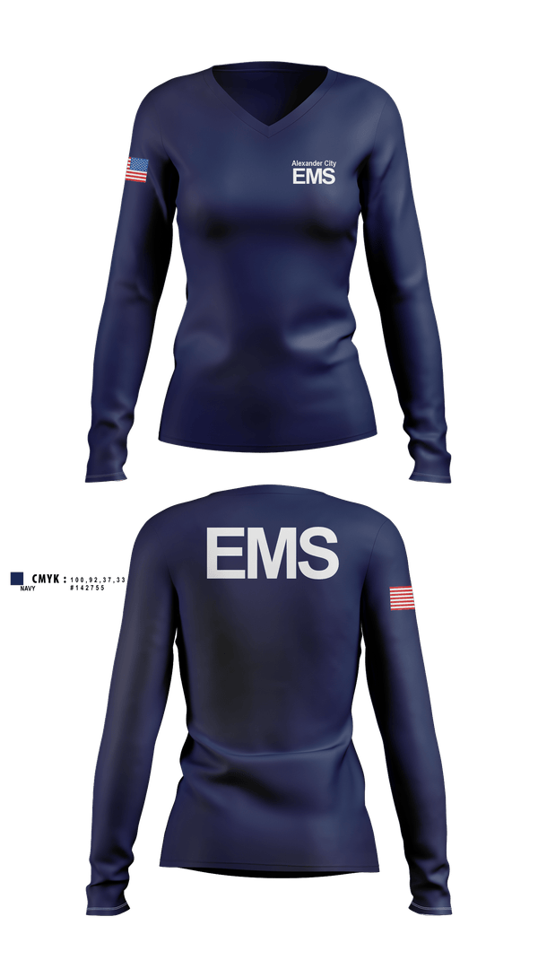 Womens Long Sleeve Vneck Shirt, Alexander City EMS, EMS/EMT, Teamtime, Team time, sublimation, custom sports apparel, team uniforms, spirit wear, spiritwear, sports uniforms, custom shirts, team store, custom team store, fundraiser sports, apparel fundraiser