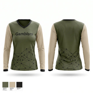 Womens Long Sleeve Vneck Shirt, Gamblers, Ice Hockey, Teamtime, Team time, sublimation, custom sports apparel, team uniforms, spirit wear, spiritwear, sports uniforms, custom shirts, team store, custom team store, fundraiser sports, apparel fundraiser