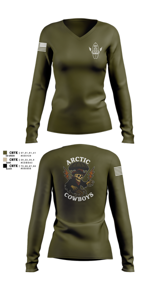 Womens Long Sleeve Vneck Shirt, 301, Army, Teamtime, Team time, sublimation, custom sports apparel, team uniforms, spirit wear, spiritwear, sports uniforms, custom shirts, team store, custom team store, fundraiser sports, apparel fundraiser