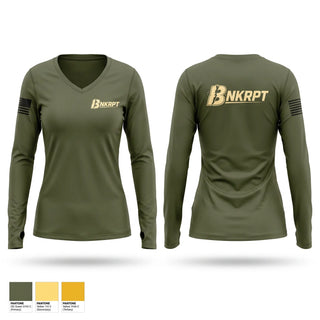 Womens Long Sleeve Vneck Shirt, Bankrupt, Marines, Teamtime, Team time, sublimation, custom sports apparel, team uniforms, spirit wear, spiritwear, sports uniforms, custom shirts, team store, custom team store, fundraiser sports, apparel fundraiser