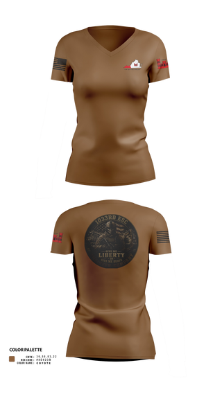 Womens Short Sleeve Vneck Shirt, 1033rd Engineer Support Company, National Guard, Teamtime, Team time, sublimation, custom sports apparel, team uniforms, spirit wear, spiritwear, sports uniforms, custom shirts, team store, custom team store, fundraiser sports, apparel fundraiser