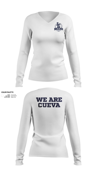 Womens Long Sleeve Vneck Shirt, La Cueva Bears, Cheer, Teamtime, Team time, sublimation, custom sports apparel, team uniforms, spirit wear, spiritwear, sports uniforms, custom shirts, team store, custom team store, fundraiser sports, apparel fundraiser