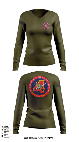 Womens Long Sleeve Vneck Shirt, Combat Logistics Battalion 4, , Teamtime, Team time, sublimation, custom sports apparel, team uniforms, spirit wear, spiritwear, sports uniforms, custom shirts, team store, custom team store, fundraiser sports, apparel fundraiser