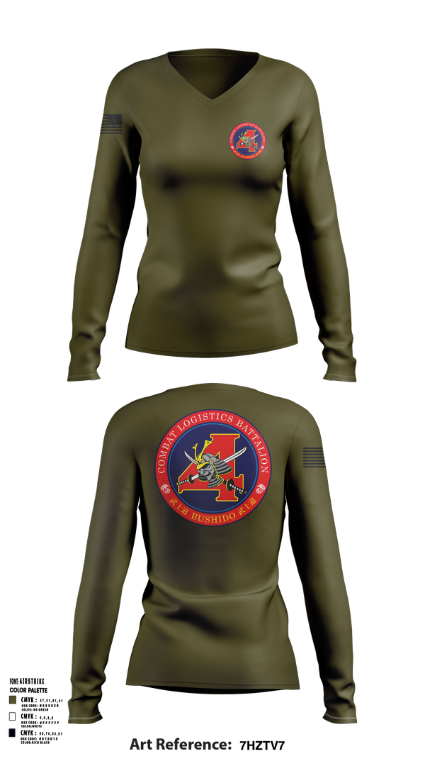 Womens Long Sleeve Vneck Shirt, Combat Logistics Battalion 4, , Teamtime, Team time, sublimation, custom sports apparel, team uniforms, spirit wear, spiritwear, sports uniforms, custom shirts, team store, custom team store, fundraiser sports, apparel fundraiser