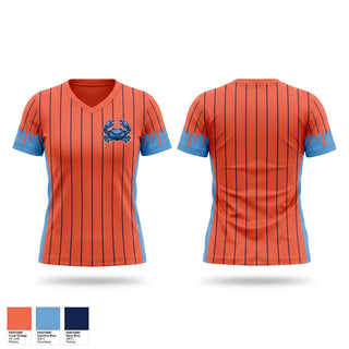 Womens Short Sleeve Vneck Shirt, Back bay blue crabs, Baseball, Teamtime, Team time, sublimation, custom sports apparel, team uniforms, spirit wear, spiritwear, sports uniforms, custom shirts, team store, custom team store, fundraiser sports, apparel fundraiser