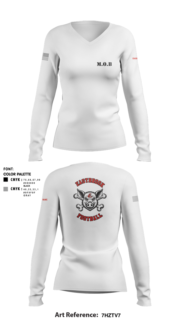Womens Long Sleeve Vneck Shirt, Eastbrook Football, Army, Teamtime, Team time, sublimation, custom sports apparel, team uniforms, spirit wear, spiritwear, sports uniforms, custom shirts, team store, custom team store, fundraiser sports, apparel fundraiser