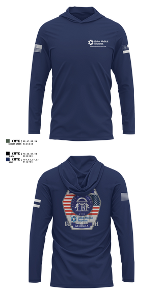 Long Sleeve hooded sunshirt, GMR Georgia Honor Guard, EMS/EMT, Teamtime, Team time, sublimation, custom sports apparel, team uniforms, spirit wear, spiritwear, sports uniforms, custom shirts, team store, custom team store, fundraiser sports, apparel fundraiser
