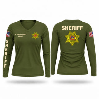 Womens Long Sleeve Vneck Shirt, Alamosa County Sheriff's Office, Police, Teamtime, Team time, sublimation, custom sports apparel, team uniforms, spirit wear, spiritwear, sports uniforms, custom shirts, team store, custom team store, fundraiser sports, apparel fundraiser