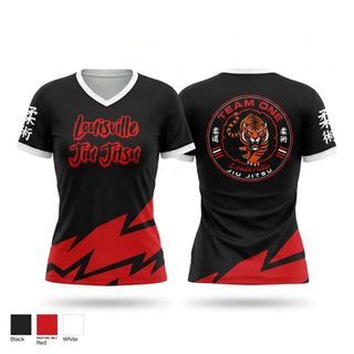 Womens Short Sleeve Vneck Shirt, Team One Louisville Jiu Jitsu, , Teamtime, Team time, sublimation, custom sports apparel, team uniforms, spirit wear, spiritwear, sports uniforms, custom shirts, team store, custom team store, fundraiser sports, apparel fundraiser