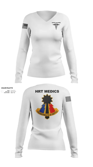 Womens Long Sleeve Vneck Shirt, 194th AR BDE HRT Medics, Army, Teamtime, Team time, sublimation, custom sports apparel, team uniforms, spirit wear, spiritwear, sports uniforms, custom shirts, team store, custom team store, fundraiser sports, apparel fundraiser