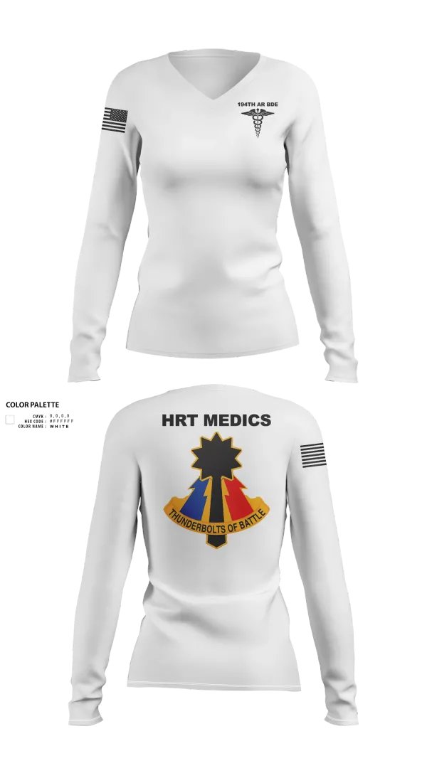 Womens Long Sleeve Vneck Shirt, 194th AR BDE HRT Medics, Army, Teamtime, Team time, sublimation, custom sports apparel, team uniforms, spirit wear, spiritwear, sports uniforms, custom shirts, team store, custom team store, fundraiser sports, apparel fundraiser