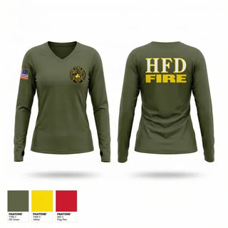 Womens Long Sleeve Vneck Shirt, Hawaii Fire Department, Fire Department, Teamtime, Team time, sublimation, custom sports apparel, team uniforms, spirit wear, spiritwear, sports uniforms, custom shirts, team store, custom team store, fundraiser sports, apparel fundraiser