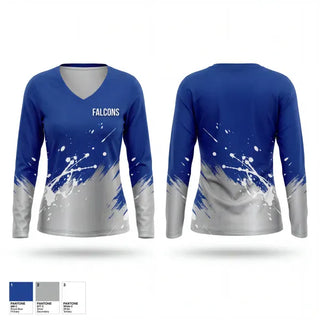 Womens Long Sleeve Vneck Shirt, Falcons, Cheer, Teamtime, Team time, sublimation, custom sports apparel, team uniforms, spirit wear, spiritwear, sports uniforms, custom shirts, team store, custom team store, fundraiser sports, apparel fundraiser