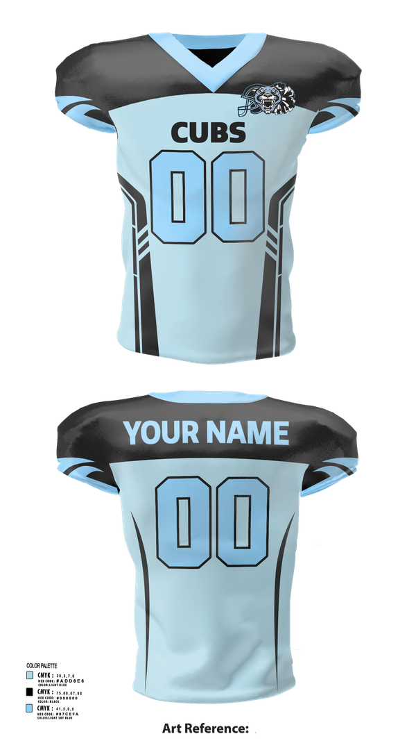 Football Jersey, Cubs, Cheer, Teamtime, Team time, sublimation, custom sports apparel, team uniforms, spirit wear, spiritwear, sports uniforms, custom shirts, team store, custom team store, fundraiser sports, apparel fundraiser