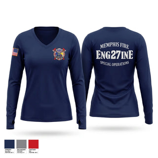 Womens Long Sleeve Vneck Shirt, Memphis Fire Station 27, Fire Department, Teamtime, Team time, sublimation, custom sports apparel, team uniforms, spirit wear, spiritwear, sports uniforms, custom shirts, team store, custom team store, fundraiser sports, apparel fundraiser