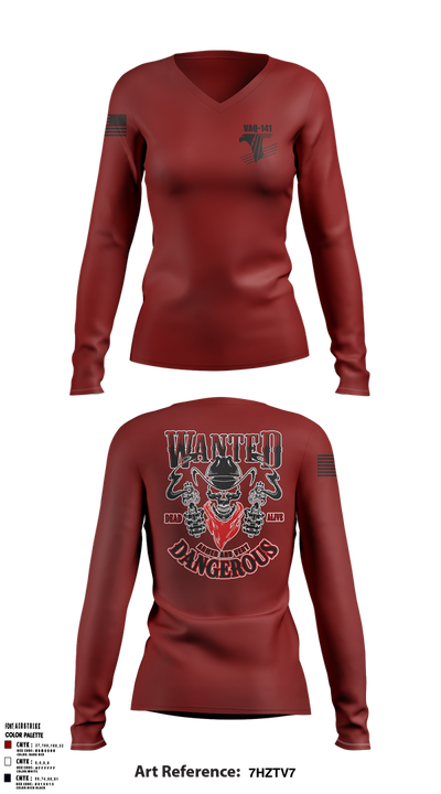 Vaq-141 77163504 Women's Long Sleeve V-neck Shirt - 2