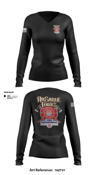 Womens Long Sleeve Vneck Shirt, Au Sable Forks, Fire Department, Teamtime, Team time, sublimation, custom sports apparel, team uniforms, spirit wear, spiritwear, sports uniforms, custom shirts, team store, custom team store, fundraiser sports, apparel fundraiser
