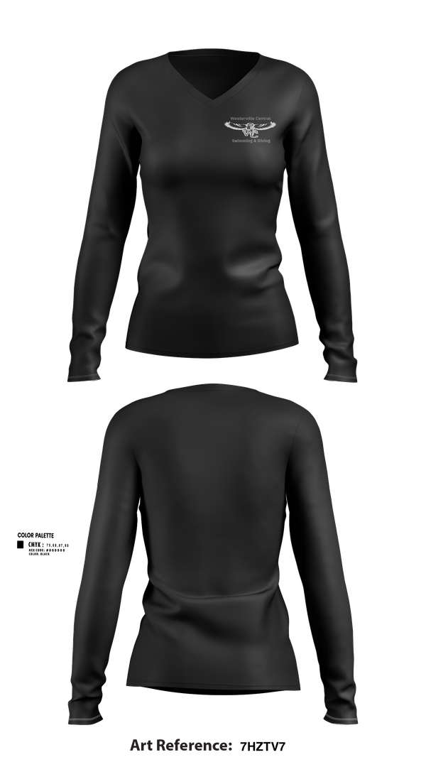 Womens Long Sleeve Vneck Shirt, Westerville Central Swimming & Diving, Swimming, Teamtime, Team time, sublimation, custom sports apparel, team uniforms, spirit wear, spiritwear, sports uniforms, custom shirts, team store, custom team store, fundraiser sports, apparel fundraiser