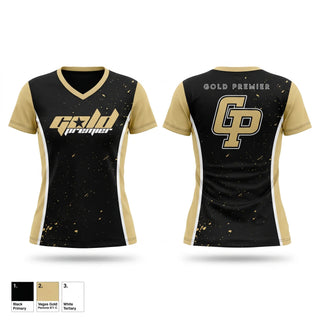 Womens Short Sleeve Vneck Shirt, Gold Premier, Softball, Teamtime, Team time, sublimation, custom sports apparel, team uniforms, spirit wear, spiritwear, sports uniforms, custom shirts, team store, custom team store, fundraiser sports, apparel fundraiser