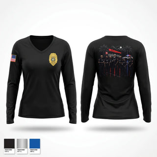 Womens Long Sleeve Vneck Shirt, Hialeah police, Police, Teamtime, Team time, sublimation, custom sports apparel, team uniforms, spirit wear, spiritwear, sports uniforms, custom shirts, team store, custom team store, fundraiser sports, apparel fundraiser