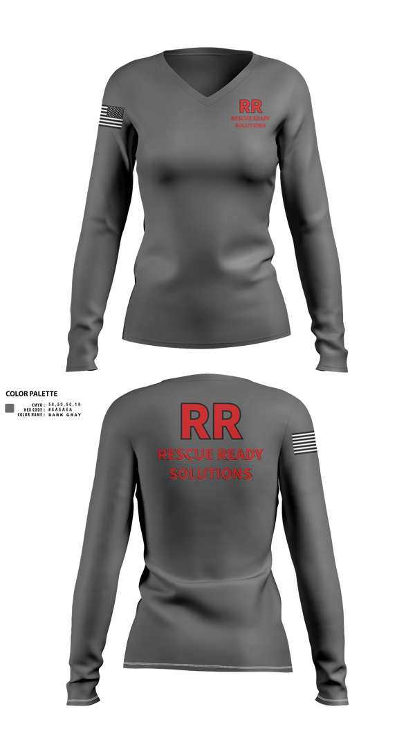 Womens Long Sleeve Vneck Shirt, Rescue Ready Solutions, , Teamtime, Team time, sublimation, custom sports apparel, team uniforms, spirit wear, spiritwear, sports uniforms, custom shirts, team store, custom team store, fundraiser sports, apparel fundraiser