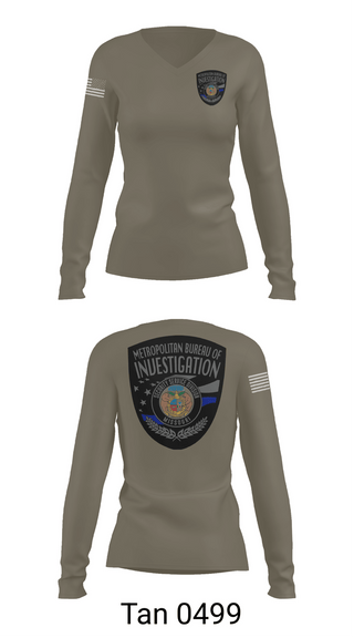 Womens Long Sleeve Vneck Shirt, Metropolitan Bureau Of Investigation, Police, Teamtime, Team time, sublimation, custom sports apparel, team uniforms, spirit wear, spiritwear, sports uniforms, custom shirts, team store, custom team store, fundraiser sports, apparel fundraiser