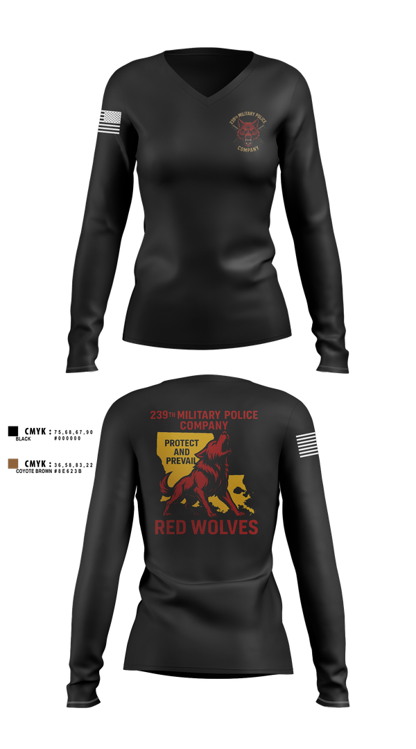 Womens Long Sleeve Vneck Shirt, 239th Military Police Company, , Teamtime, Team time, sublimation, custom sports apparel, team uniforms, spirit wear, spiritwear, sports uniforms, custom shirts, team store, custom team store, fundraiser sports, apparel fundraiser