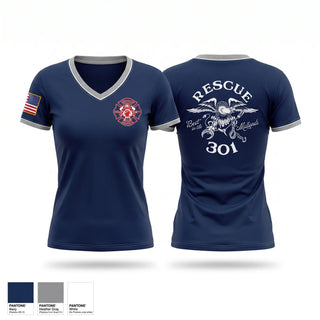 Womens Short Sleeve Vneck Shirt, Rescue 301, Fire Department, Teamtime, Team time, sublimation, custom sports apparel, team uniforms, spirit wear, spiritwear, sports uniforms, custom shirts, team store, custom team store, fundraiser sports, apparel fundraiser