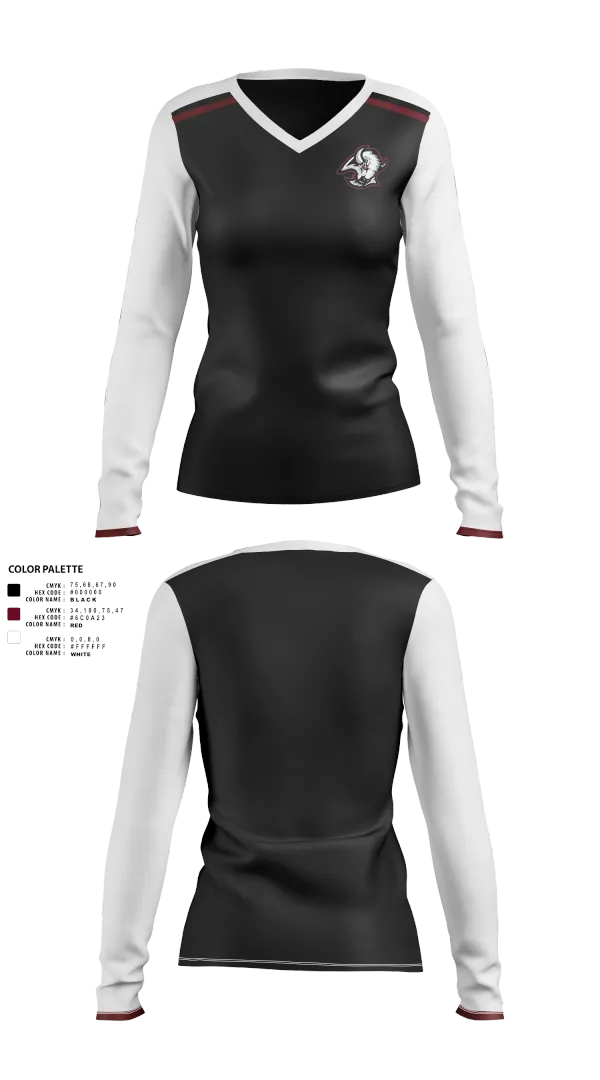 Womens Long Sleeve Vneck Shirt, Rawlins County Senior High School, Spirit Store, Teamtime, Team time, sublimation, custom sports apparel, team uniforms, spirit wear, spiritwear, sports uniforms, custom shirts, team store, custom team store, fundraiser sports, apparel fundraiser