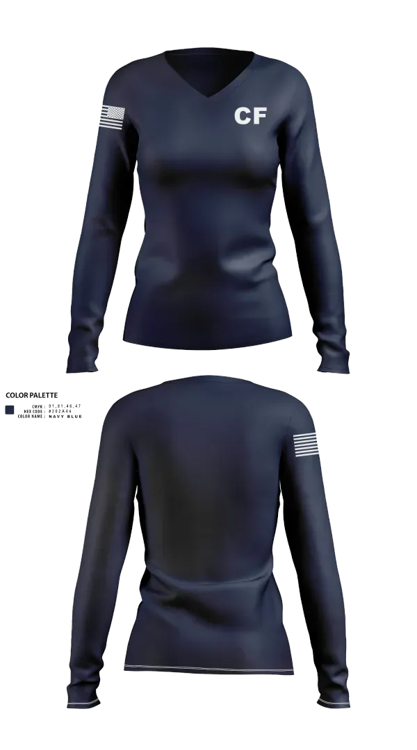 Womens Long Sleeve Vneck Shirt, CF, Navy, Teamtime, Team time, sublimation, custom sports apparel, team uniforms, spirit wear, spiritwear, sports uniforms, custom shirts, team store, custom team store, fundraiser sports, apparel fundraiser