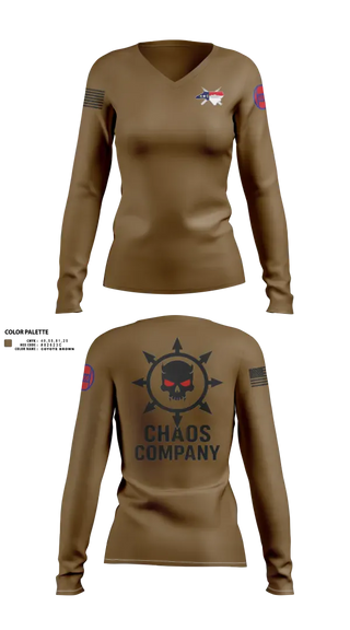 Womens Long Sleeve Vneck Shirt, C. Co. 1-120 3rd PLT, Army, Teamtime, Team time, sublimation, custom sports apparel, team uniforms, spirit wear, spiritwear, sports uniforms, custom shirts, team store, custom team store, fundraiser sports, apparel fundraiser