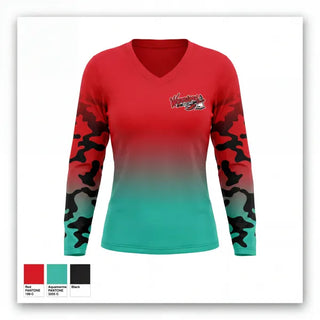 Womens Long Sleeve Vneck Shirt, Westside Warriors, Baseball, Teamtime, Team time, sublimation, custom sports apparel, team uniforms, spirit wear, spiritwear, sports uniforms, custom shirts, team store, custom team store, fundraiser sports, apparel fundraiser